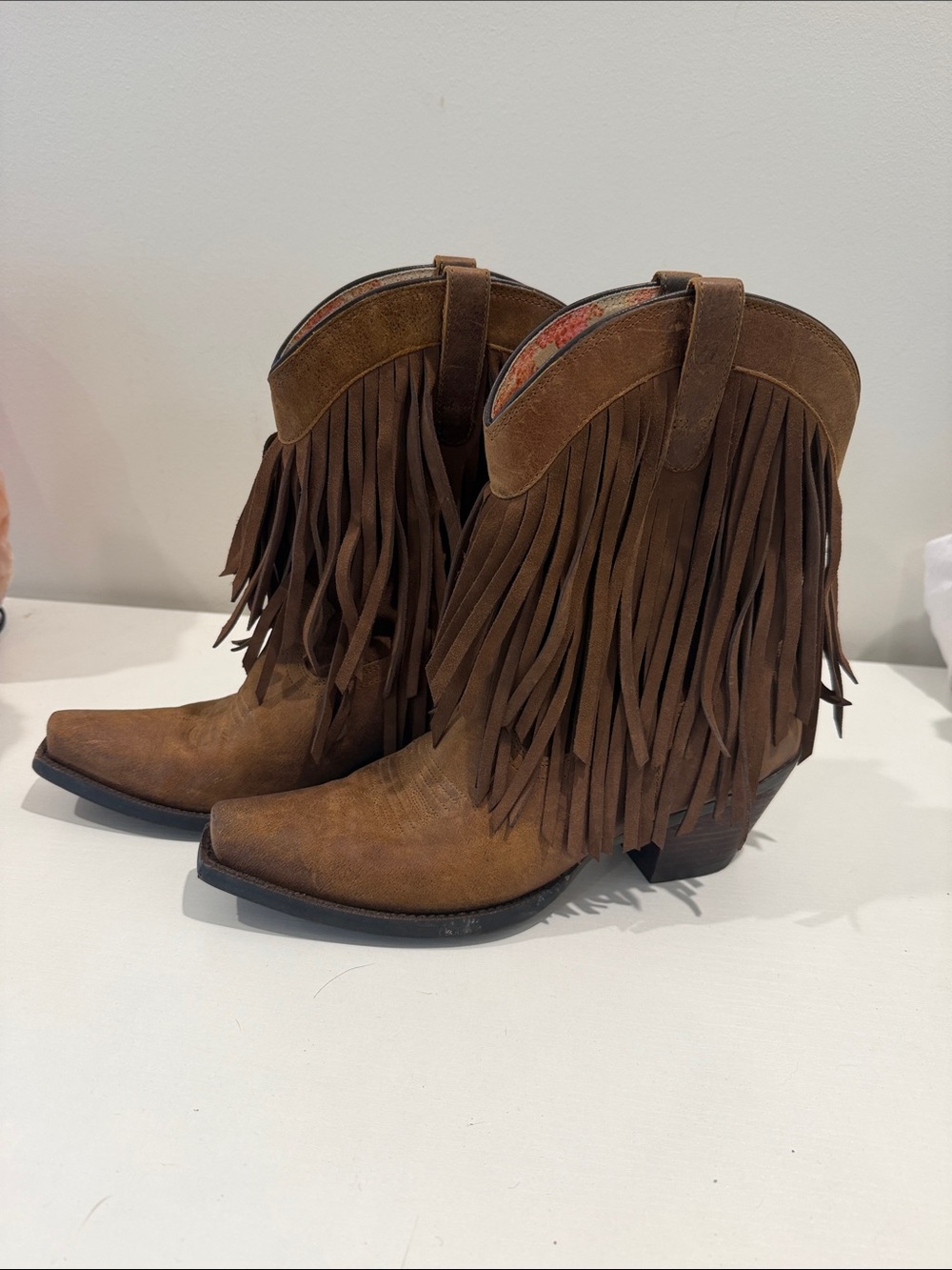 Ariat Brown Suede Fringe Western Ankle Boots